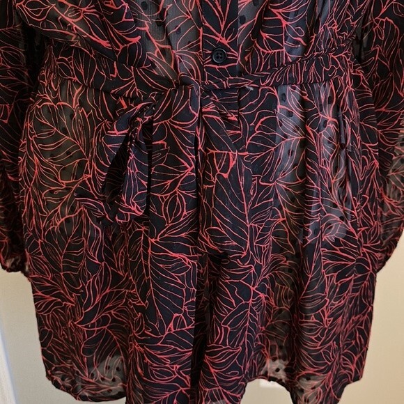 NWT Lane Bryant Sheer Swiss Dot Leaves Print Long Tunic Long Sleeve Tie Belt 18 - Picture 6 of 11